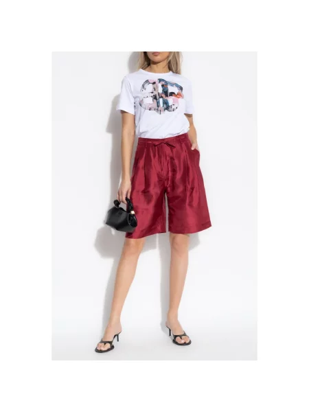 MUNTHE szorty jedwabne PEPPI bordowy gładkie high waist różowe