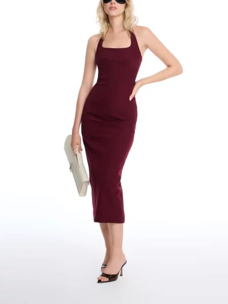 Rochie midi Axel 113 cu gât halter roșu