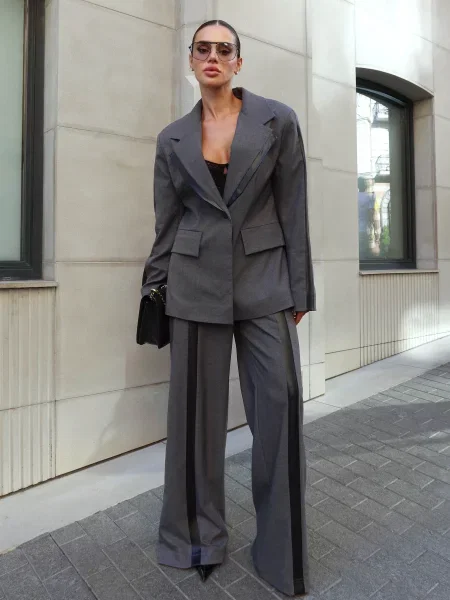 Штани палаццо Jadone Fashion Briuky_Fler_hrafit графіт вовна/поліестер