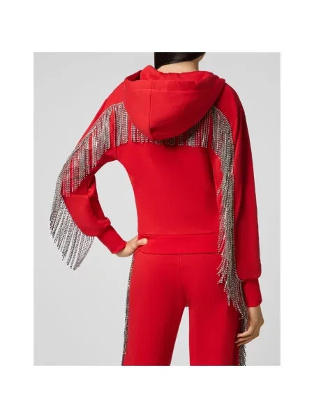 Bluza z kapturem Philipp Plein z frędzli czerwona