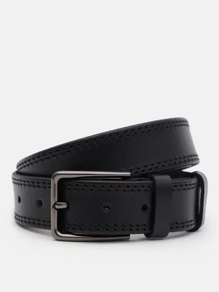Шкіряний ремінь Borsa Leather з ремінцями чорний