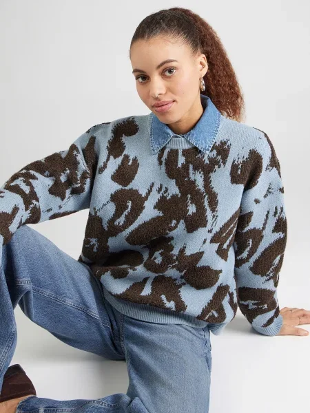 TOPSHOP Pulover STACY golobje / temno rjava modra