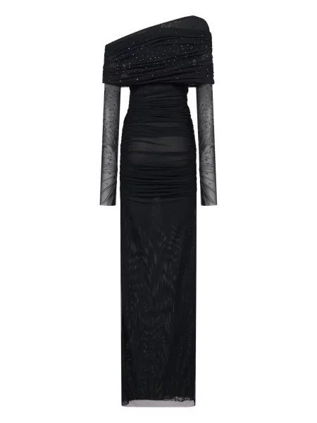 Rochie maxi Amen cu un umăr gol lungă de costum negru