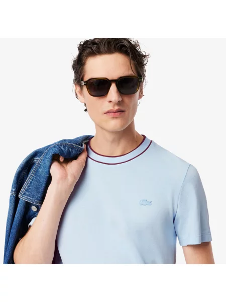 Lacoste T-Shirt Stretch Piqué Z Prążkowanym Kołnierzykiem niebieski