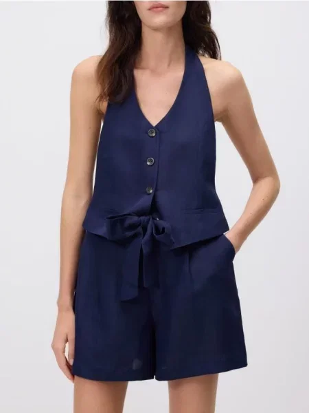 Reserved Жилет з льоном темно-синій синій