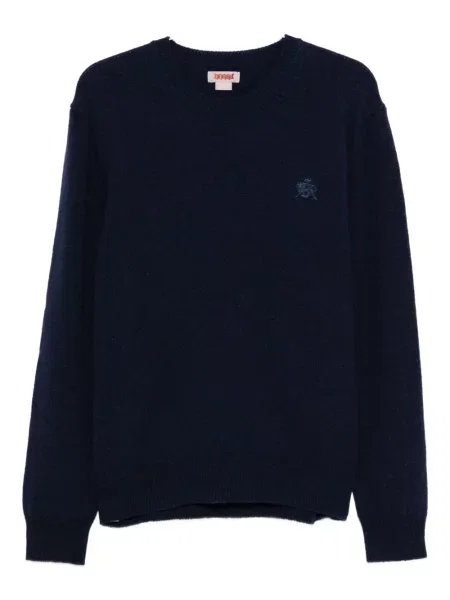 Siuvinėtas megztinis Baracuta apvaliu kaklu mėlyna