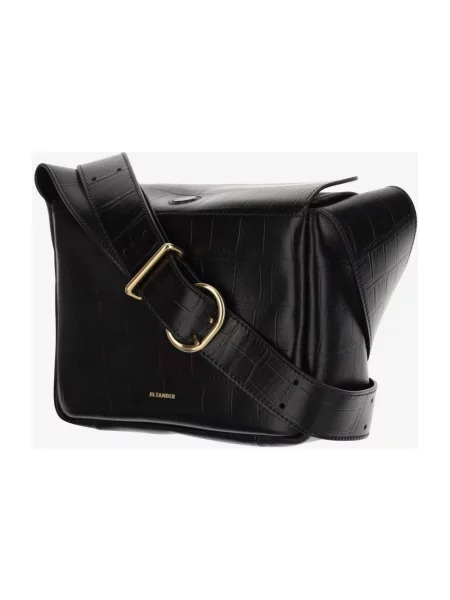 Torebka Jil Sander skórzana z logo czarna