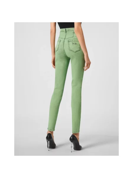 Jeansy Philipp Plein ze stretchu zielone