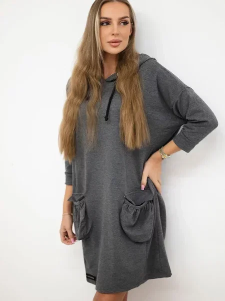Bluza z kapturem Kesi z kapturem garniturowa szara