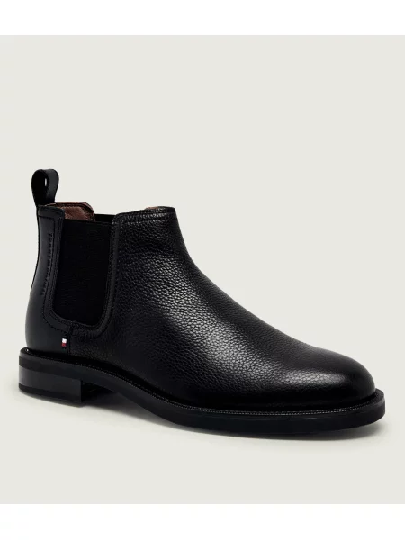 Tommy Hilfiger Bőr bokacsizma fekete