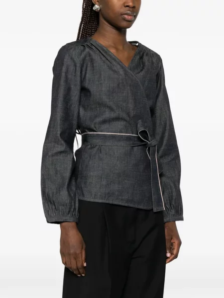 Bluzka Nine In The Morning z dekoltem w serek wiązana szara