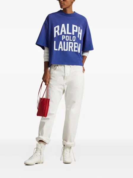 Tricou Polo Ralph Lauren din piele cu broderie în carouri maro