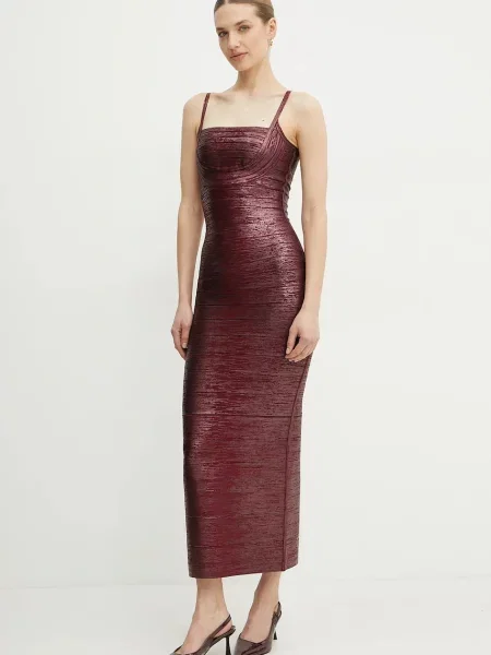 Herve Leger rochie Gemma maxi mulata bordo
