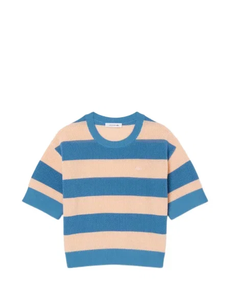 Tricou cu dungi Lacoste cu dungi tricotate albastru
