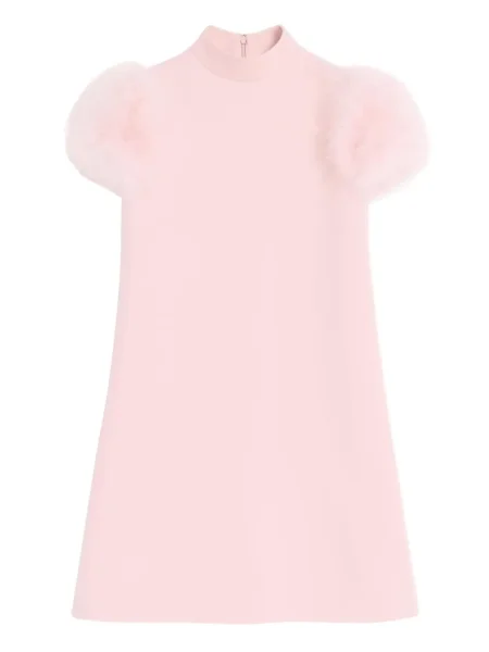 Sukienka mini Valentino Garavani w piórka z krepy garniturowa różowa