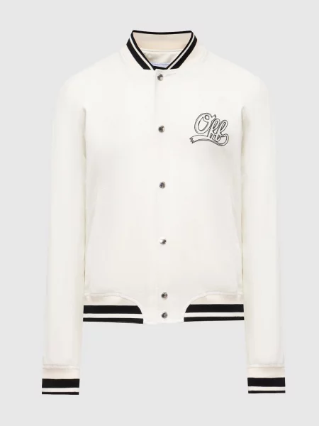 Льняной бомбер Off-white с вышивкой белый