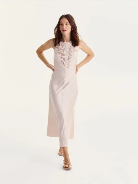 Reserved Rochie midi cu inserții ajurate galben-pal galben