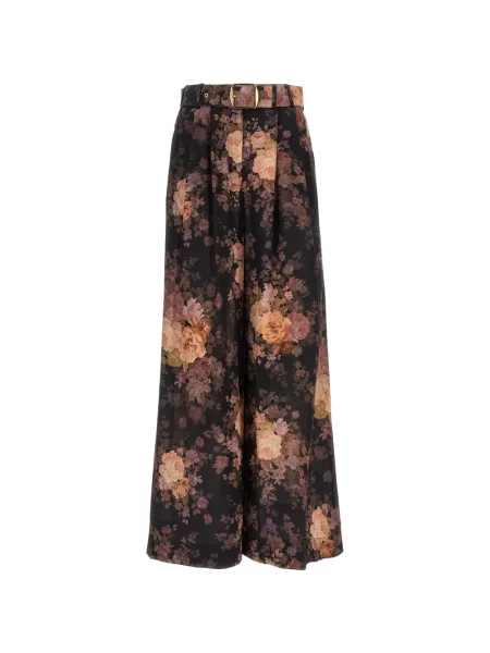Pantaloni Zimmermann de mătase cu model floral cu imagine negru