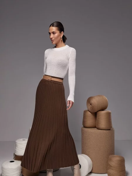 Спідниця міді TrikoBakh вовна/поліестер коричневий