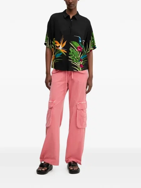 Cămașă cu flori Desigual cu model floral cu imagine negru