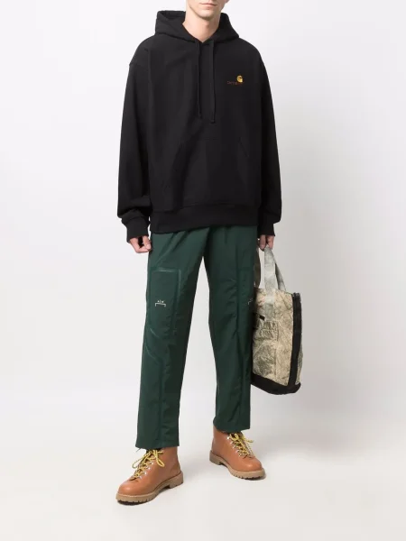 Суичър с качулка Carhartt Wip бродиран с качулка с връзки черно