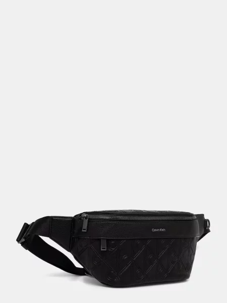 Torbica za okrog pasu﻿ Calvin Klein Emblem Aop Deboss Waistbag črna