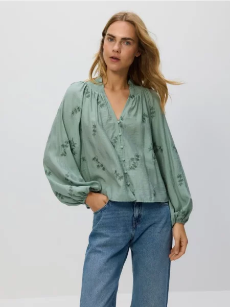 Reserved Koszula z haftem jasnozielony