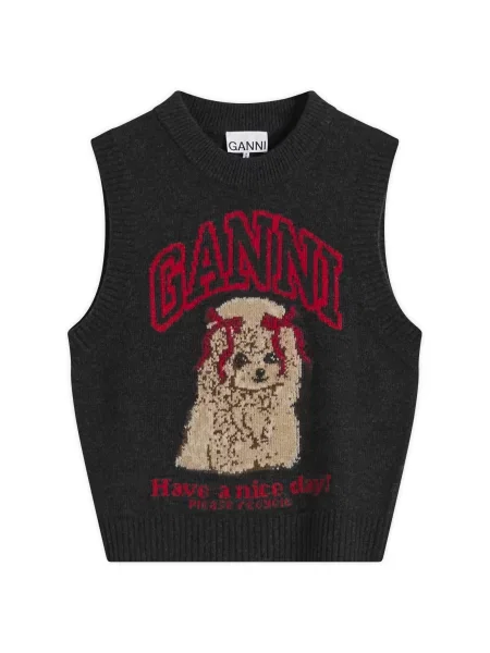 Kamizelka wełniana Ganni wełniana czarna