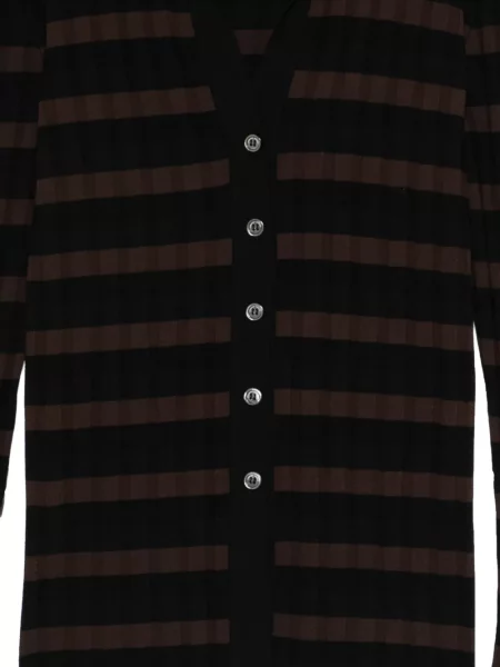 Koszula Roberto Collina w paski z dekoltem w serek prążkowana czarna