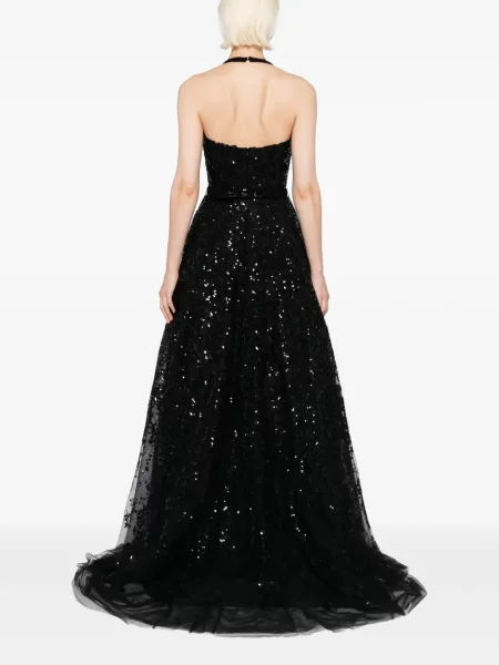 Rochie maxi Saiid Kobeisy cu broderie lungă de costum negru