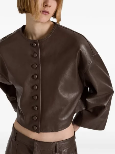 Oříznuté kožená bunda Alberta Ferretti hnědá
