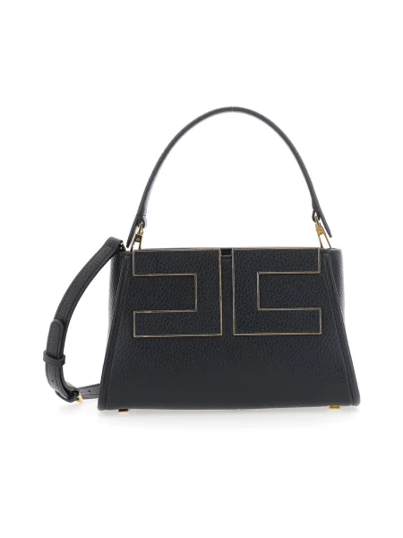 Shopperka Elisabetta Franchi skórzana z logo czarna