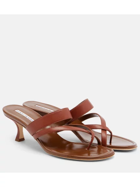 Chiloți tanga Manolo Blahnik din piele maro