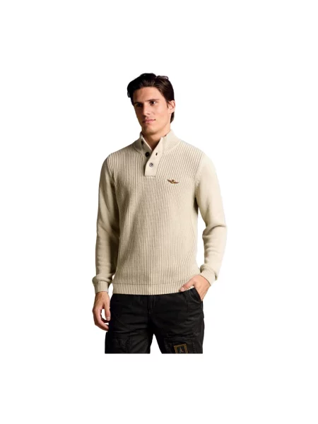 Sweter z golfem Aeronautica Militare beżowy