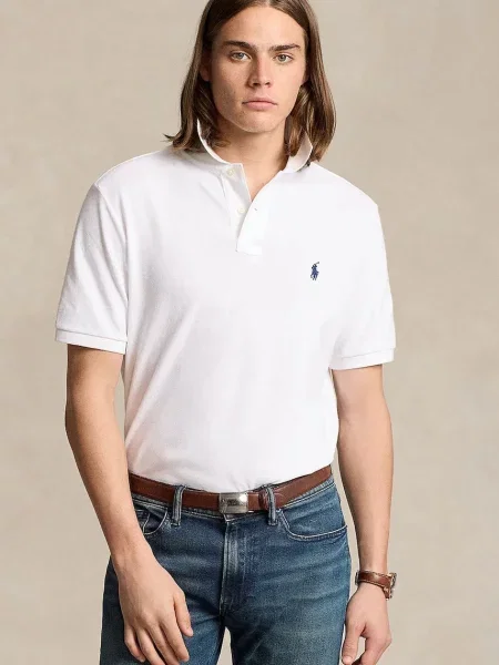 Tricou polo Polo Ralph Lauren plasă clasic alb