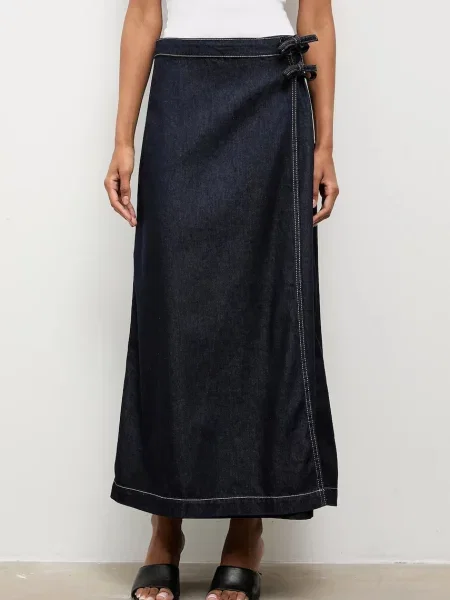 Answear.LAB spódnica jeansowa maxi rozkloszowana granatowy