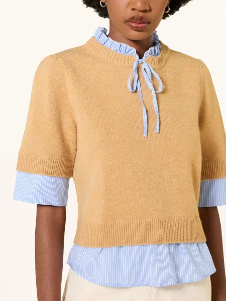 Claudie Pierlot Dzianinowa Koszulka beige biała