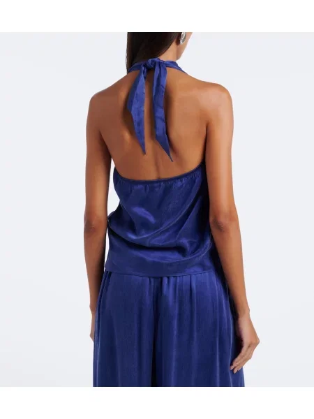 Top Jacques Wei asimetric cu gât halter albastru