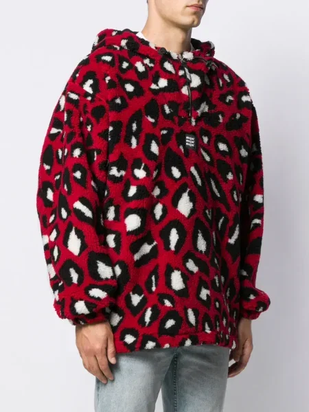 Pulover Msgm cu glugă cu imagine cu imprimeu animal print roșu