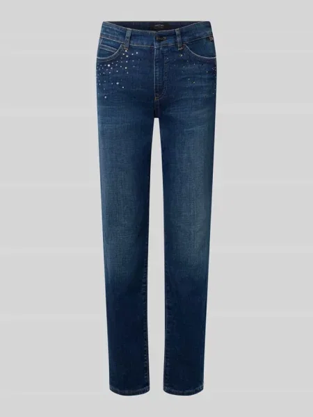 Jeansy o kroju skinny fit z elastycznej mieszanki bawełny z kamienie stras Marc Cain niebieskie