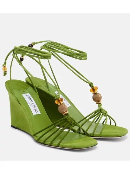 Sandale Jimmy Choo din piele de căprioară cu pană verde