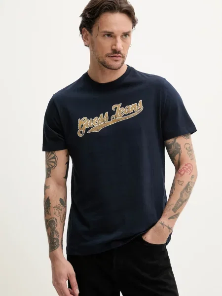 Тениска Guess Jeans с принт тъмносиньо