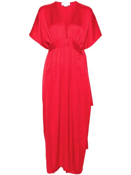 Rochie maxi Genny din satin cu decolteu în V de costum roșu