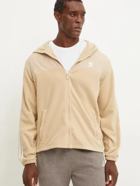 Плюшено мече суичър с качулка Adidas на райета с качулка бежово