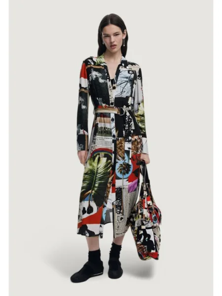 Desigual Рокля VEST_COLLAGE_LACROIX Сив Long Fit черно