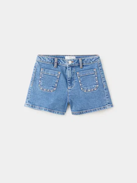 Szorty z i ćwiekami średni Dzieci 7 MANGO KIDS niebieski