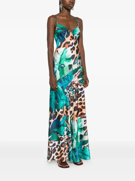 Rochie maxi Roserry cu imagine cu imprimeu tropical de costum verde