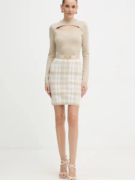 Шерстяное платье мини Guess бежевое