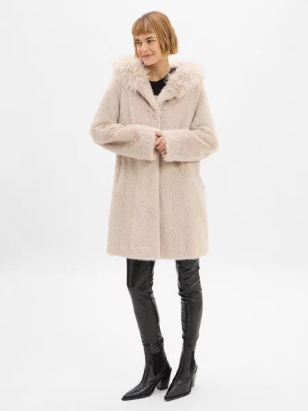 Marc Cain płaszcz ze sztucznego futra Kobiety jednolity 36 beżowy