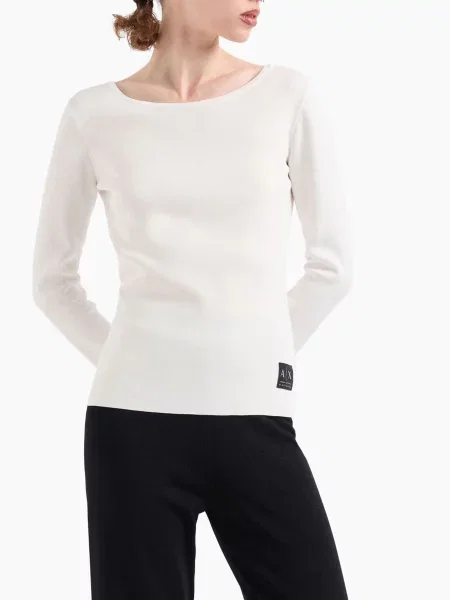 Лонгслів Armani Exchange молочний віскоза/поліамід